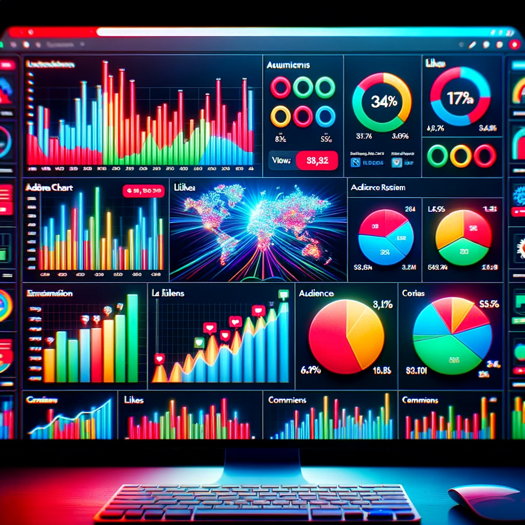Engage your Audience with a computer screen displaying colorful graphs and charts during YouTube videos.