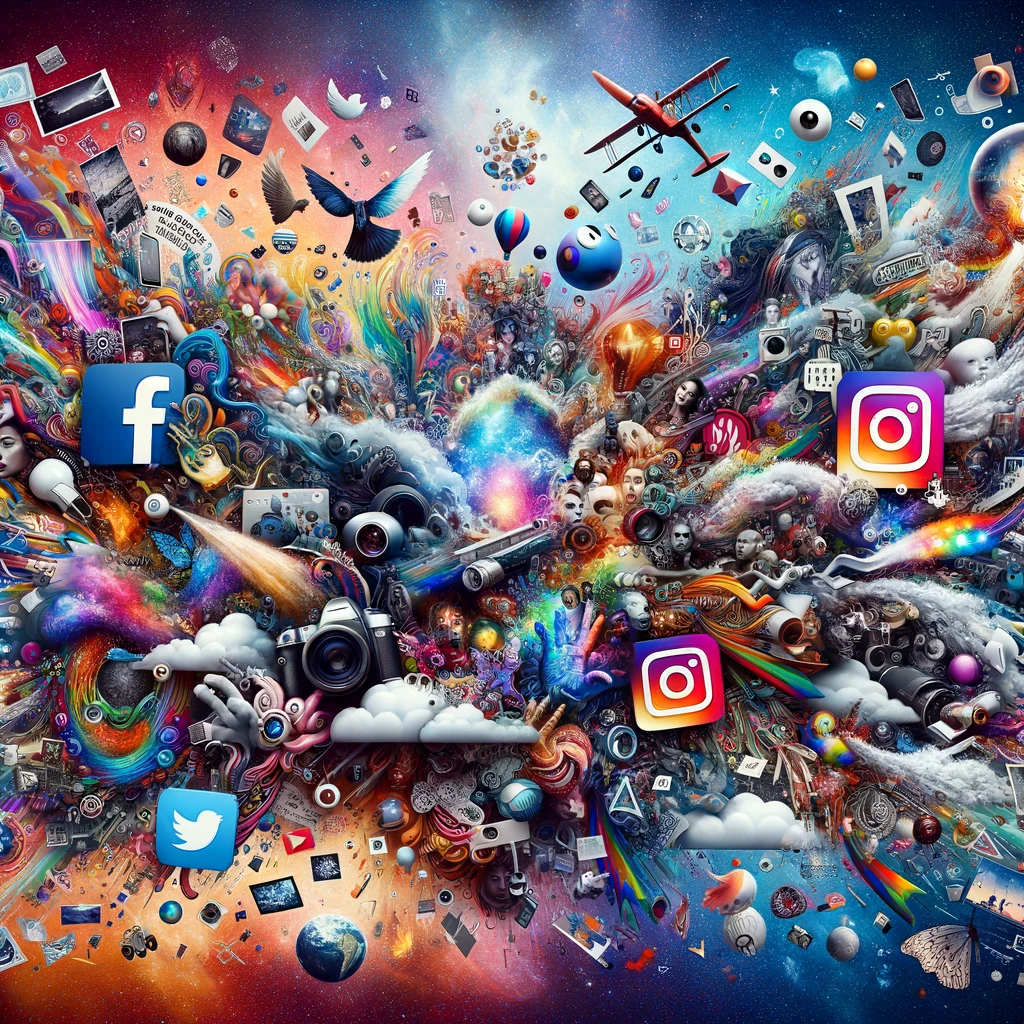 How to Get Creative With Your Social Media - A colorful image of social media icons surrounded by other objects.