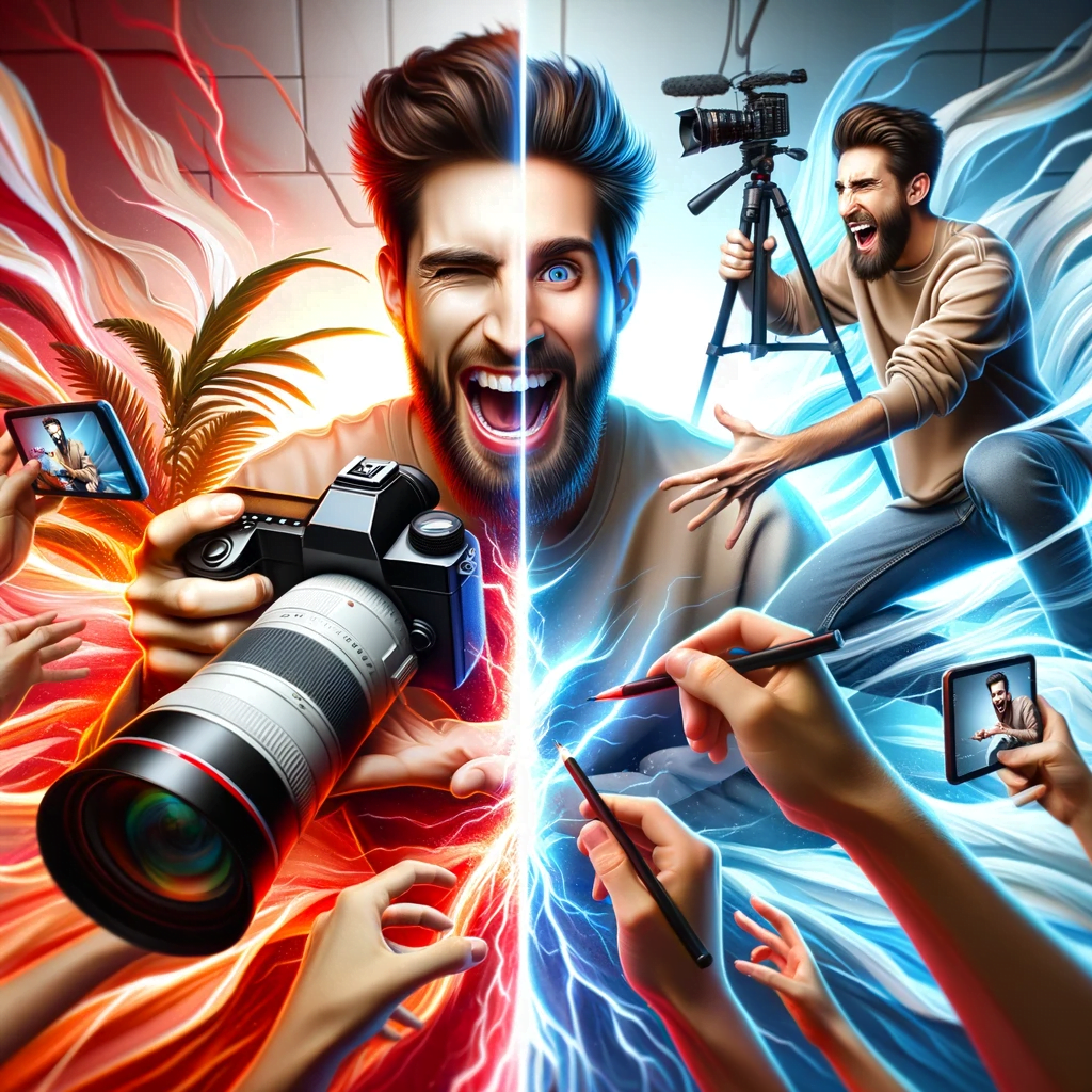 An illustration of a man engaging your audience with a camera.