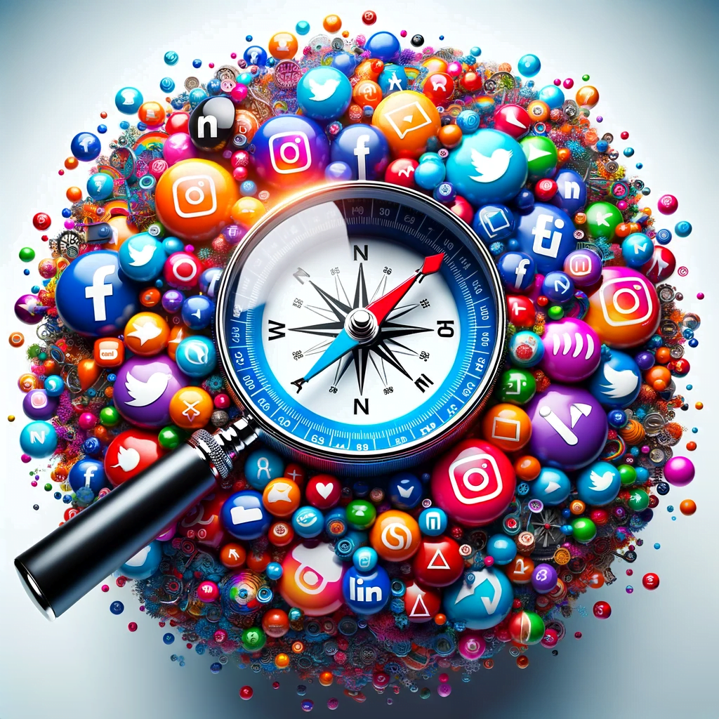 Learn how to create a social media marketing plan using a magnifying glass and the power of social media icons.