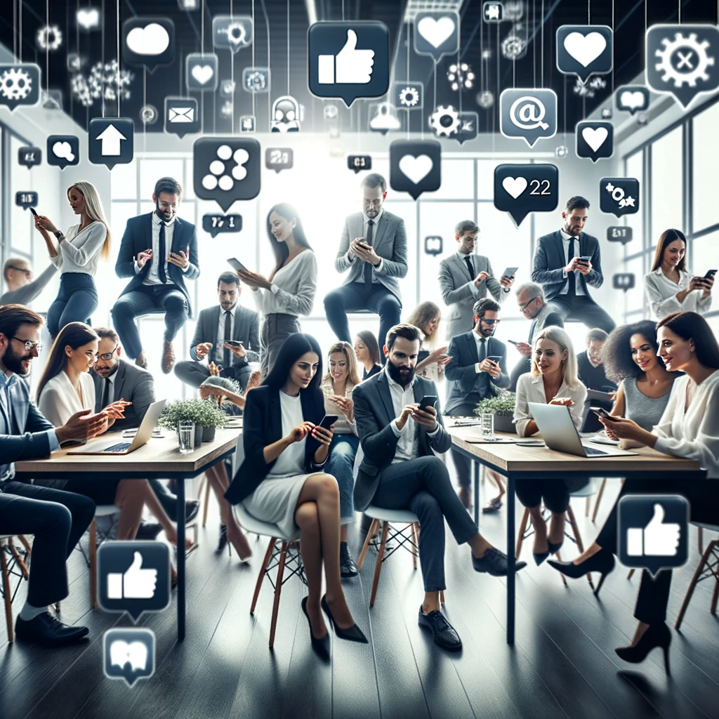 Business people discussing strategies to achieve social media ROI for their professional services business.