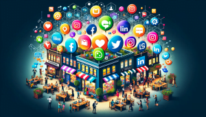 What Are the Top Social Media Platforms for Small Businesses? 1 A visually engaging image demonstrating the impact of social media platforms on small businesses. The image creatively presents a bustling digital mar