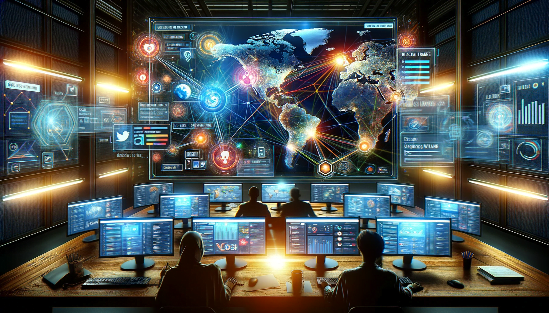 A group of people working on computers in a room, collaborating to enhance brand visibility through social media boosting.